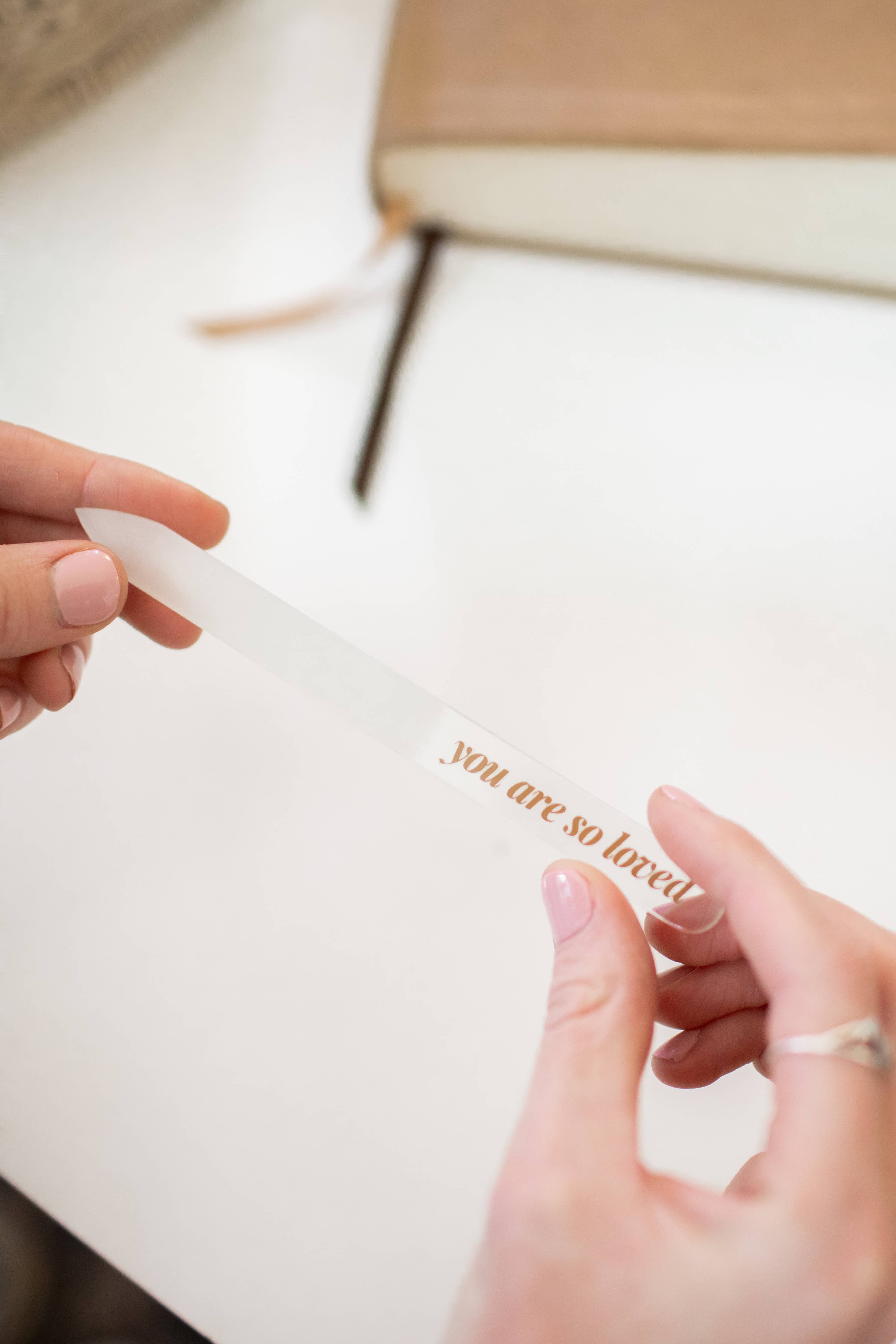Glass Nail File You Are So Loved close-up of etched lettering detail