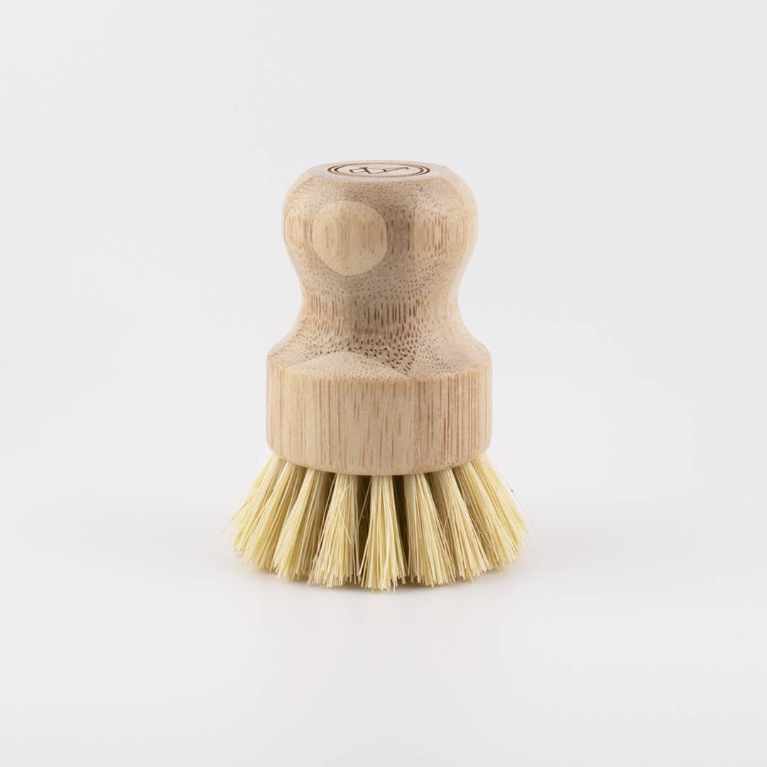 Dish Scrub Brush Bamboo handle and Sisal bristles close-up detail